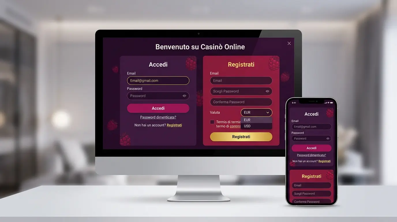 Login e registrazione su Malina Casino da desktop e mobile